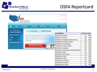 OSFA Reportcard




                   RadiantBlue Technologies Inc.
25 February 2011                                                 45
 