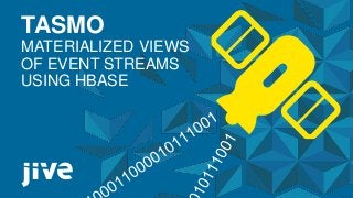 1 © Jive confidential
TASMO
MATERIALIZED VIEWS
OF EVENT STREAMS
USING HBASE
 