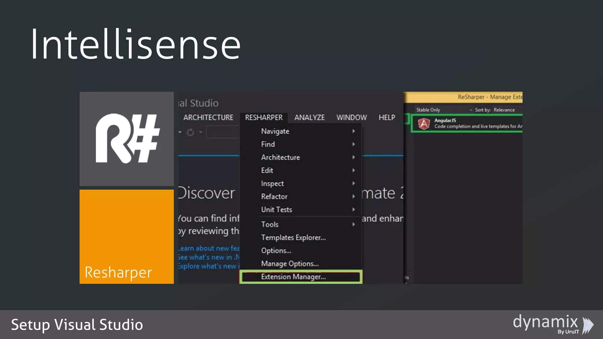 Setup Visual Studio
Intellisense
Resharper
 