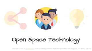 Open Space Technology
Licensed for use by @zephinzer under Creative Commons Attribution-ShareAlike 3.0 Singapore (CC BY-SA 3.0 SG)
 