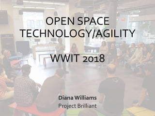 OPEN SPACE
TECHNOLOGY/AGILITY
WWIT 2018
Diana Williams
Project Brilliant
 