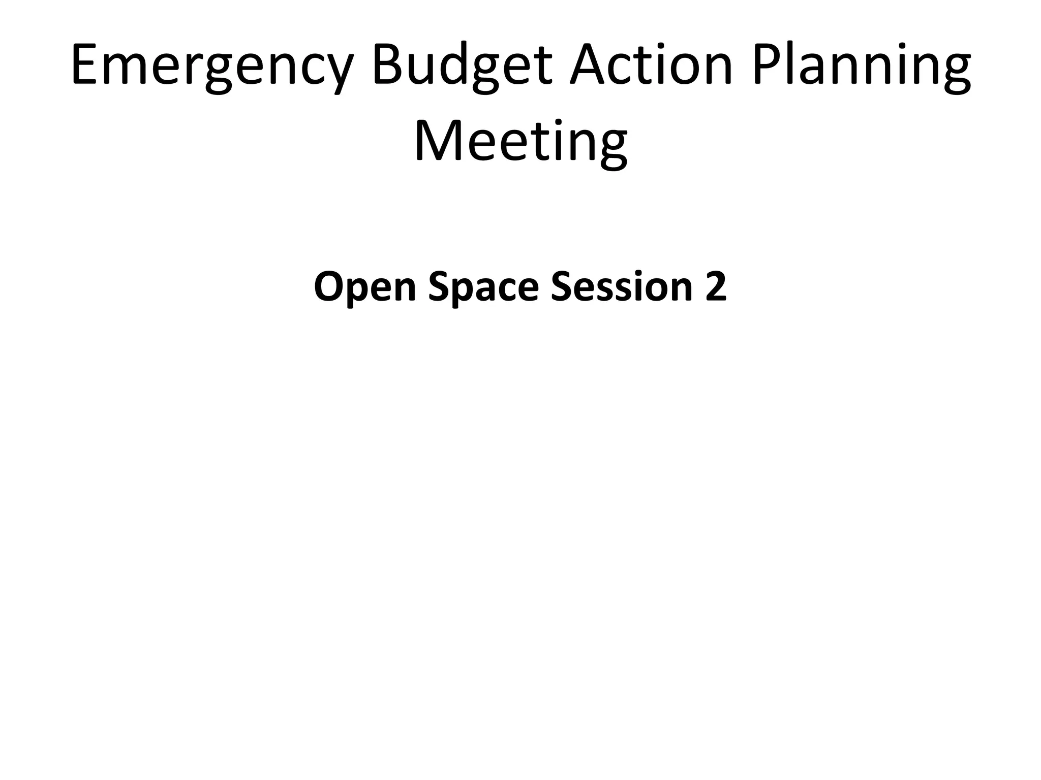 Emergency Budget Action Planning Meeting Open Space Session 2 