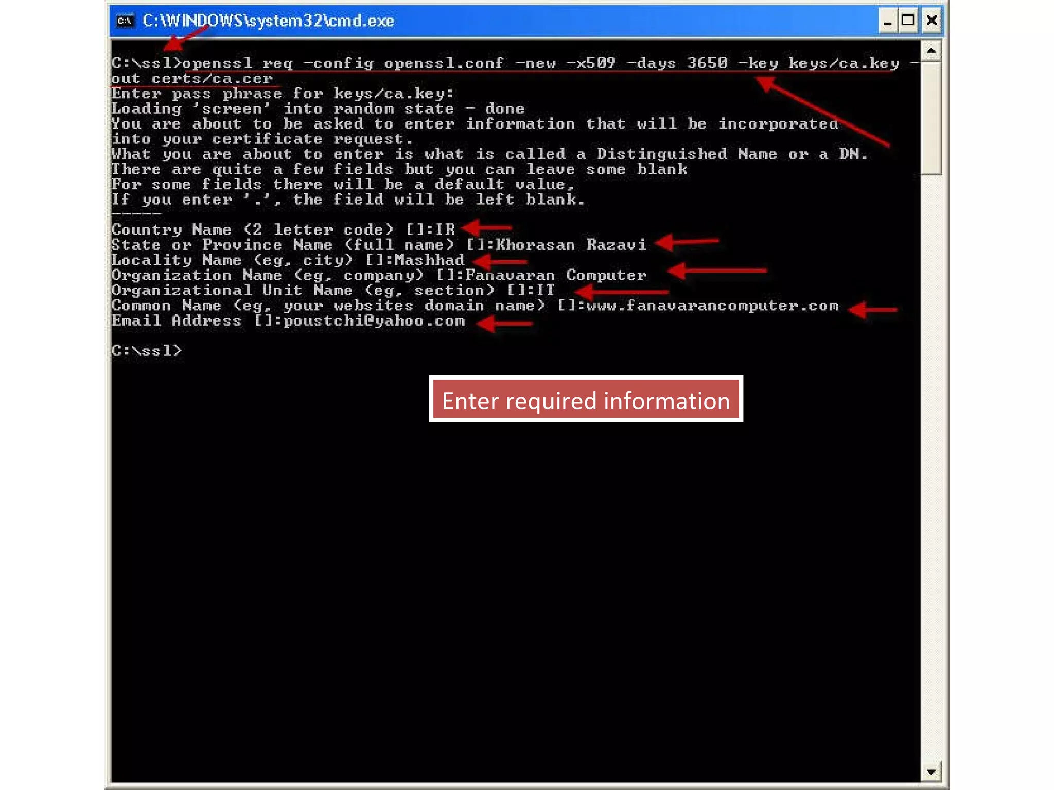 Enter required information