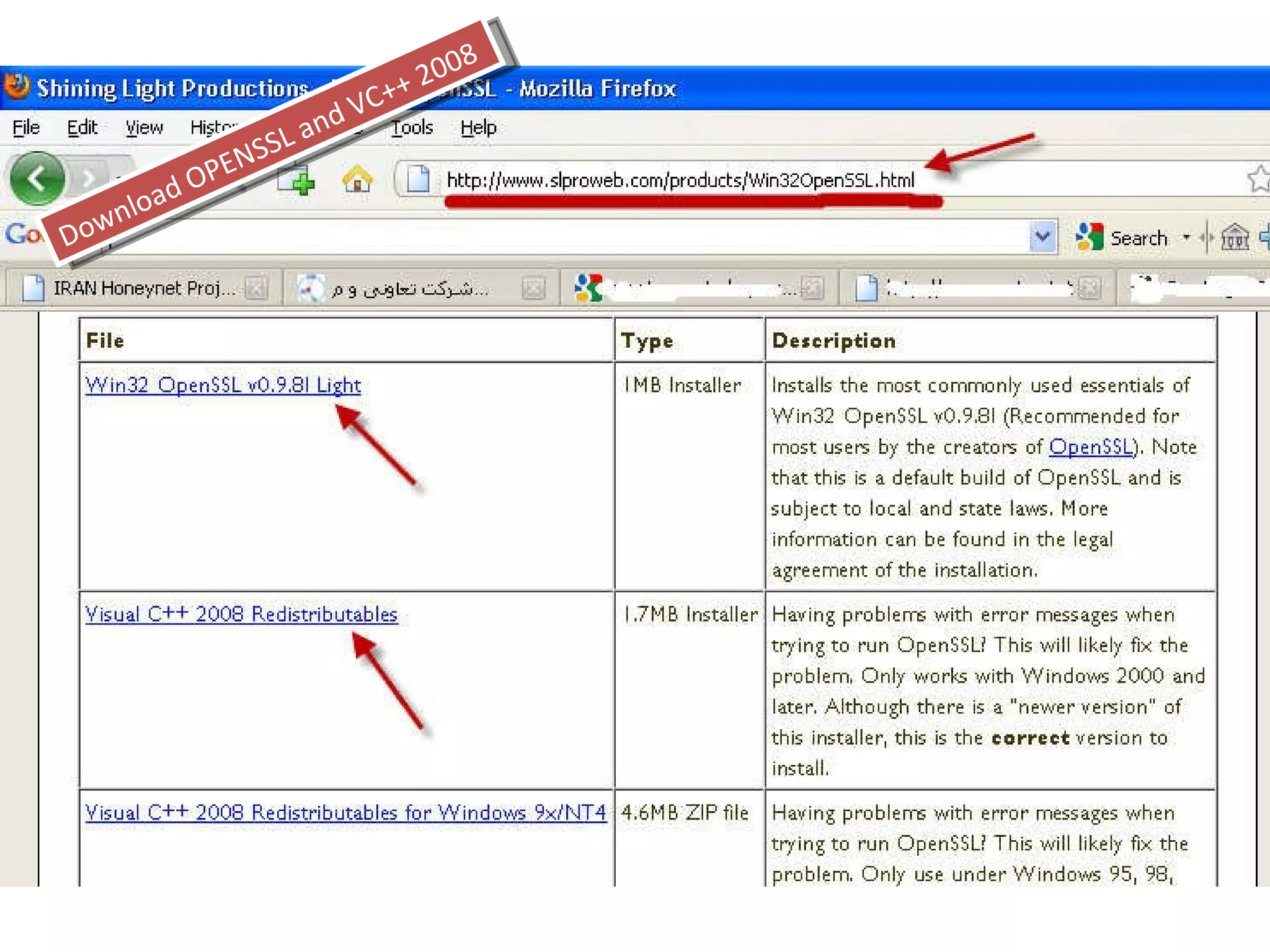 Download OPENSSL and VC++ 2008