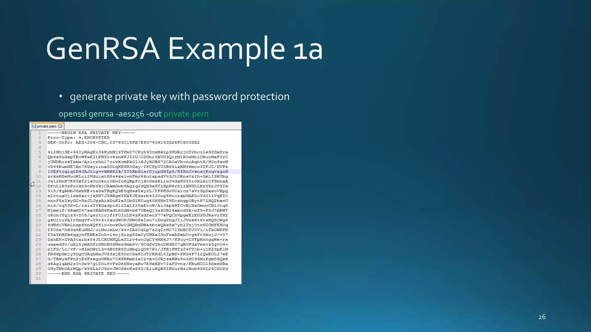 openssl genrsa -aes256 -out private.pem
 
