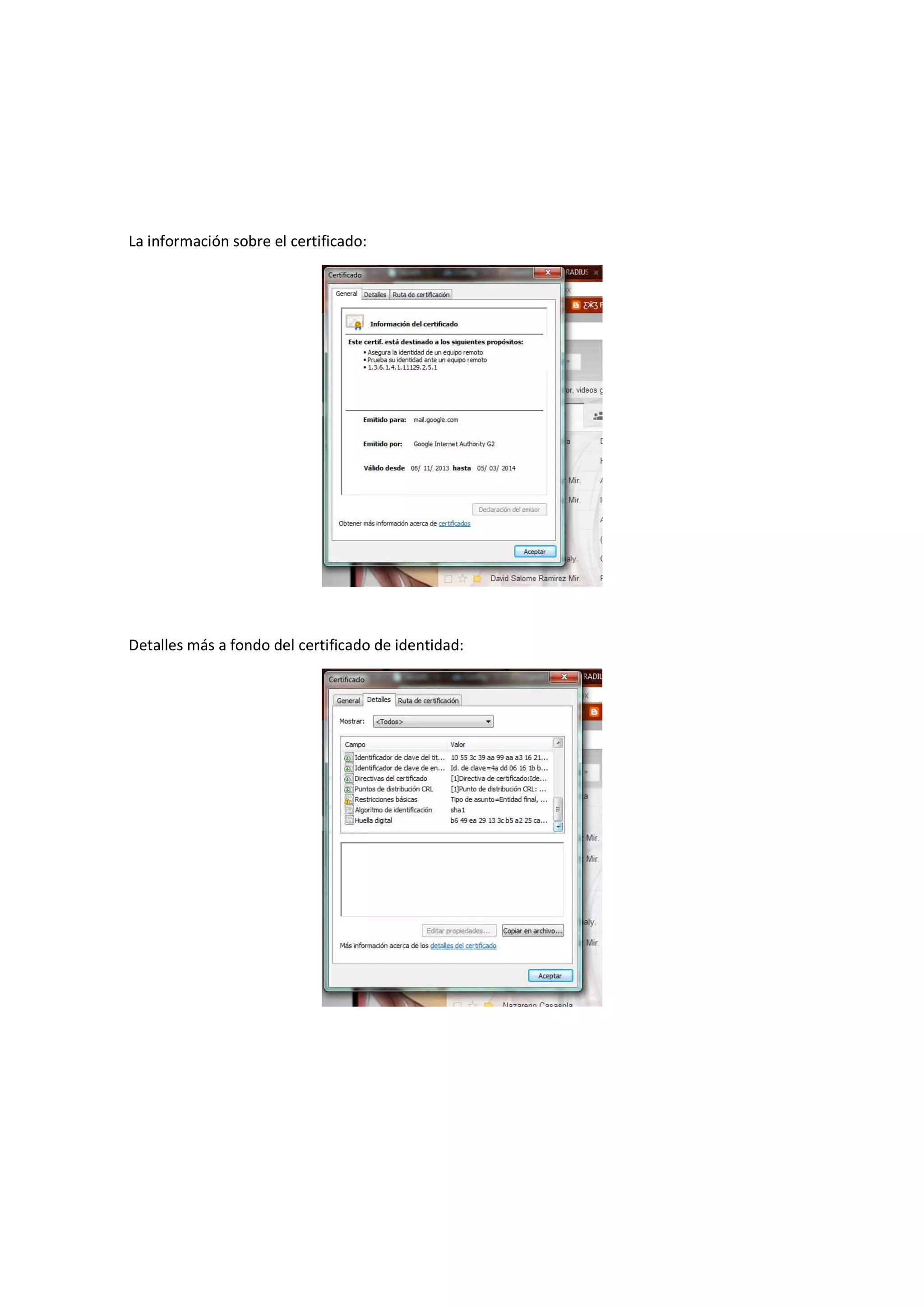 La información sobre el certificado:

Detalles más a fondo del certificado de identidad:

 