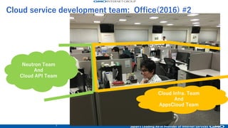 7
Cloud service development team: Office(2016) #2
Neutron Team
And
Cloud API Team
Cloud Infra. Team
And
AppsCloud Team
 