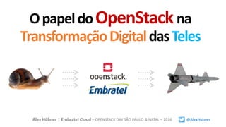 OpapeldoOpenStackna
TransformaçãoDigitaldasTeles
Alex Hübner | Embratel Cloud – OPENSTACK DAY SÃO PAULO & NATAL – 2016 @AlexHubner
 