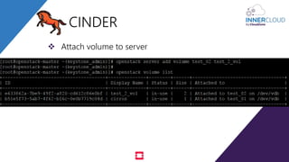  Attach volume to server
CINDER
 