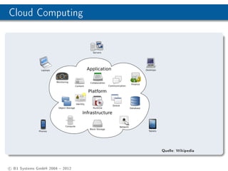Cloud Computing




                                Quelle: Wikipedia




c B1 Systems GmbH 2004  2012
 