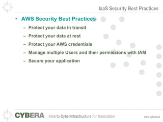 IaaS Security Best Practices AWS Security Best Practices Protect your data in transit Protect your data at rest Protect your AWS credentials Manage multiple Users and their permissions with IAM Secure your application 
