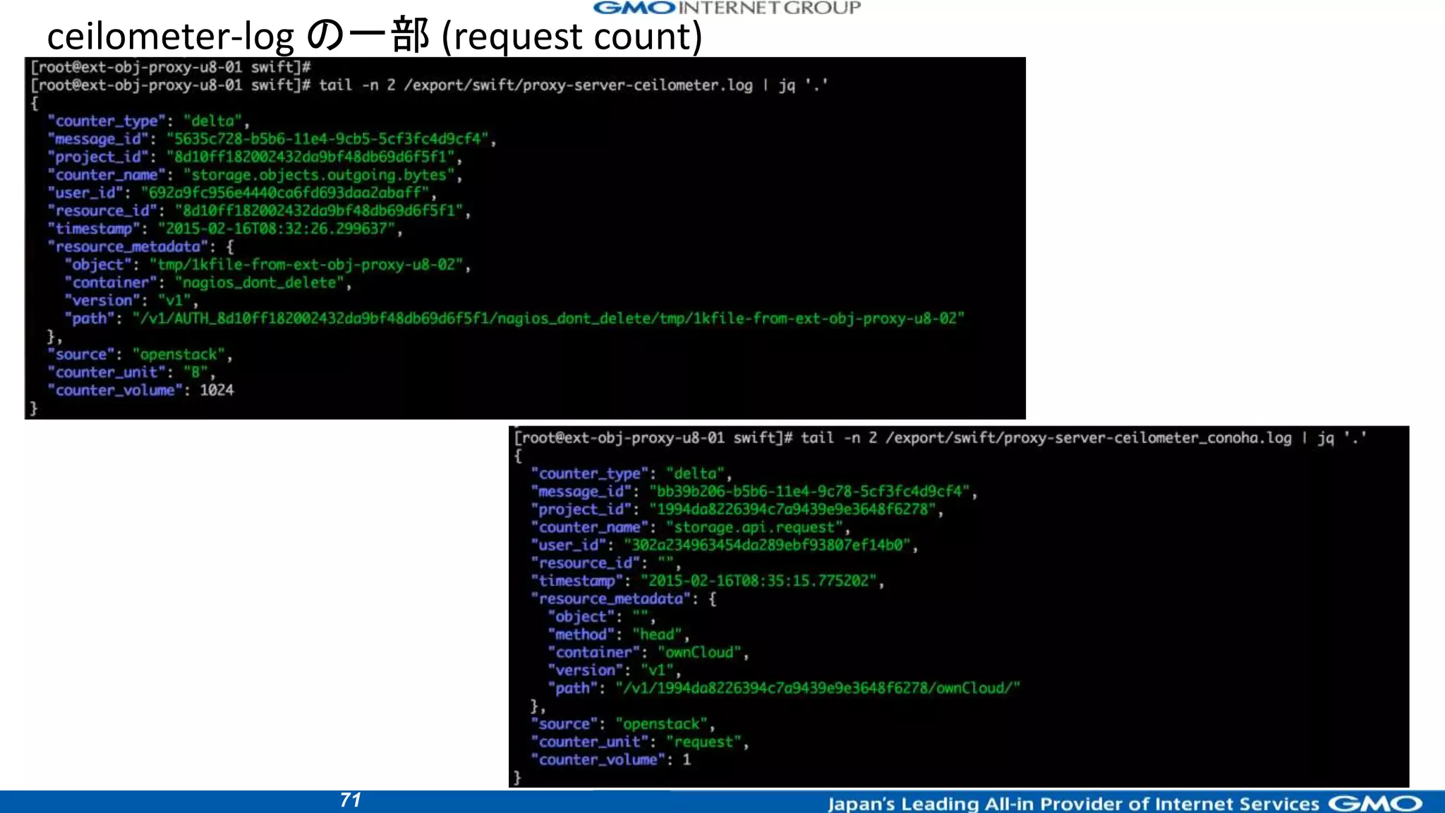 71
ceilometer-log の一部 (request count)
 