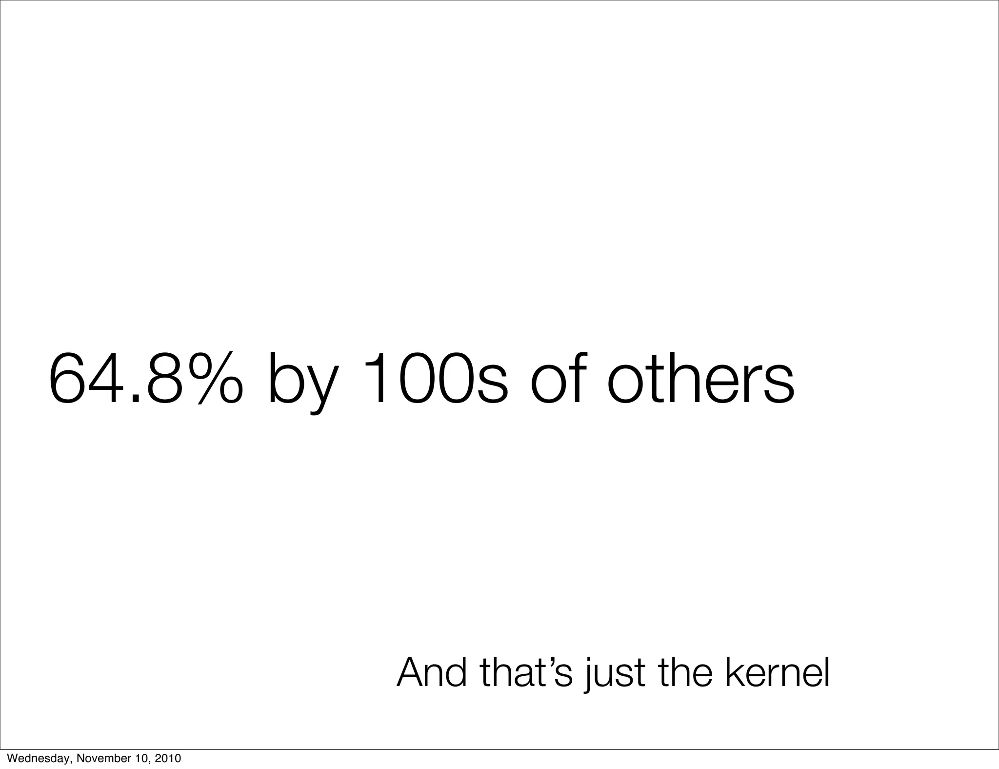 64.8% by 100s of others
And that’s just the kernel
Wednesday, November 10, 2010
 