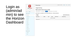 Login as
(admin/ad
min) to see
the Horizon
Dashboard

 