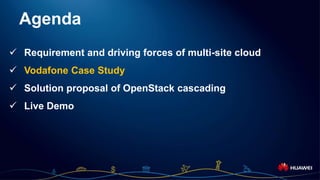 Page 7
Agenda
 Requirement and driving forces of multi-site cloud
 Vodafone Case Study
 Solution proposal of OpenStack cascading
 Live Demo
 