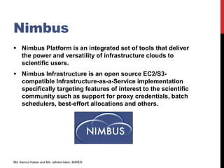 Nimbus
 Nimbus Platform is an integrated set of tools that deliver
the power and versatility of infrastructure clouds to
...