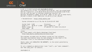 $ ssh -i ~/.ssh/trystack.pem ubuntu@8.21.28.24
The authenticity of host '8.21.28.24 (8.21.28.24)' can't be established.
RSA key fingerprint is 0c:d8:3e:34:d1:de:c4:ee:5f:bc:b5:89:11:0d:73:e0.
Are you sure you want to continue connecting (yes/no)? yes
Warning: Permanently added '8.21.28.24' (RSA) to the list of known hosts.
Welcome to Ubuntu 11.04 (GNU/Linux 2.6.38-13-virtual x86_64)

 * Documentation:   https://help.ubuntu.com/

  System information as of Thu Feb 16 23:43:29 UTC 2012

  System load: 0.08               Processes:           63
  Usage of /:   40.8% of 1.35GB   Users logged in:     0
  Memory usage: 6%                IP address for eth0: 8.21.28.24
  Swap usage:   0%
---------------------------------------------------------------------
<snip>
Get cloud support with Ubuntu Advantage Cloud Guest
  http://www.ubuntu.com/business/services/cloud

The programs included with the Ubuntu system are free software;
the exact distribution terms for each program are described in the
individual files in /usr/share/doc/*/copyright.

Ubuntu comes with ABSOLUTELY NO WARRANTY, to the extent permitted by
applicable law.

To run a command as administrator (user "root"), use "sudo <command>".
See "man sudo_root" for details.

ubuntu@ko1:~$
 