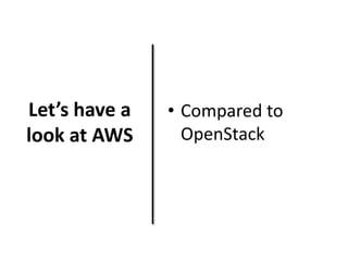 Let’s have a
look at AWS

• Compared to
OpenStack

 
