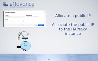 Allocate a public IP

     Associate the public IP
        to the HAProxy
            instance




11
 