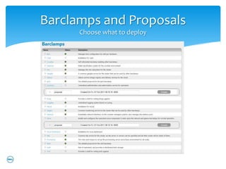 Barclamps and Proposals
      Choose what to deploy
 