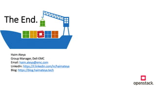 The End.
Haim Ateya
Group Manager, Dell-EMC
Email: haim.ateya@emc.com
LinkedIn: https://il.linkedin.com/in/haimateya
Blog: https://blog.haimateya.tech
 