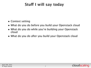 Me



        •   @pgutheb
        •   wordpress.com/constructolution
        •   slideshare.net/pgutheb
        •   paul | at | cloudscaling - dot - com




July 26th, 2012
LA #openstack meetup                   2
 
