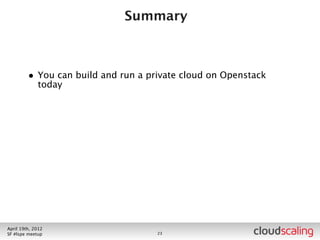 Summary




July 26th, 2012
LA #openstack meetup      23
 