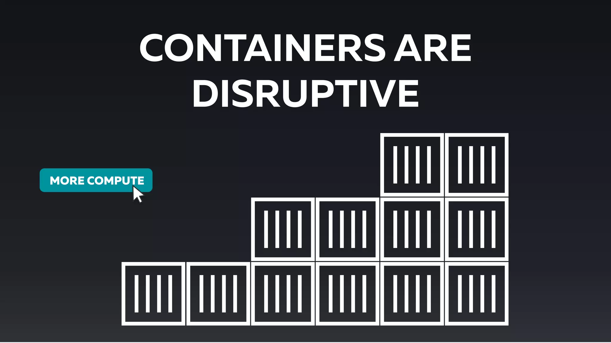 MORE COMPUTE
CONTAINERS ARE
DISRUPTIVE
 