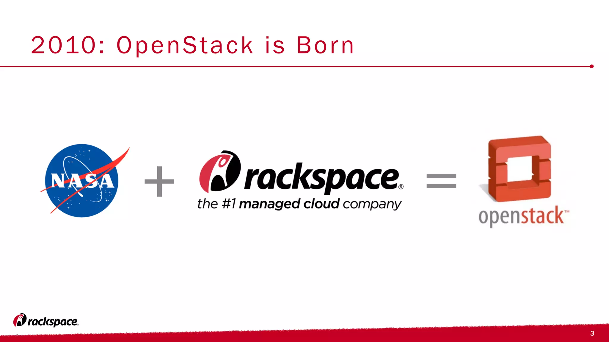 3
2010: OpenStack is Born
+ =
 