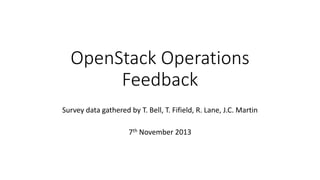 OpenStack Operations
Feedback
Survey data gathered by T. Bell, T. Fifield, R. Lane, J.C. Martin
7th November 2013

 