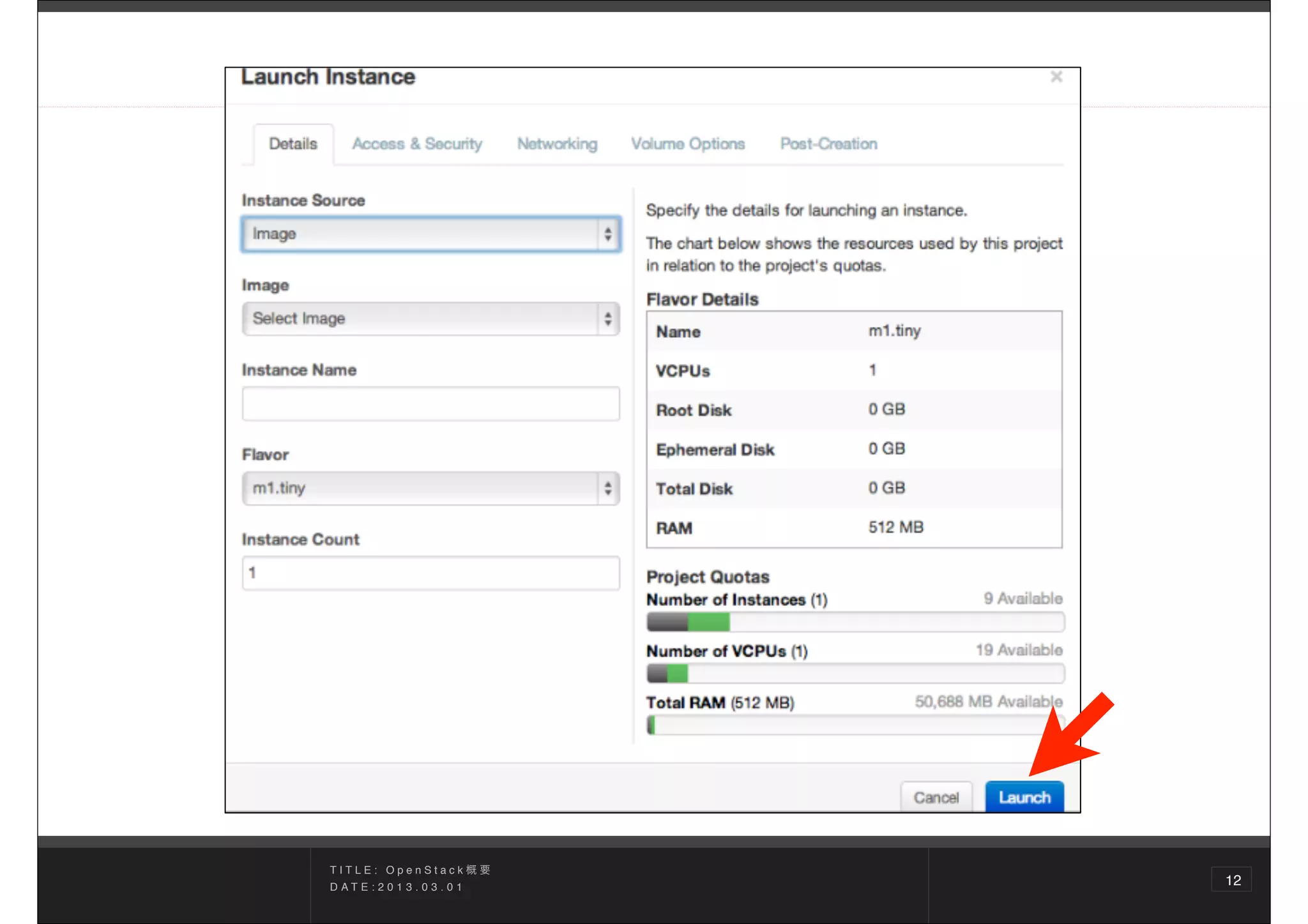 TITLE: OpenStack概要
D AT E : 2 0 1 3 . 0 3 . 0 1
                               12
 