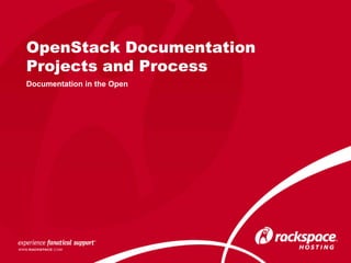 OpenStack Documentation
Projects and Process
Documentation in the Open
 