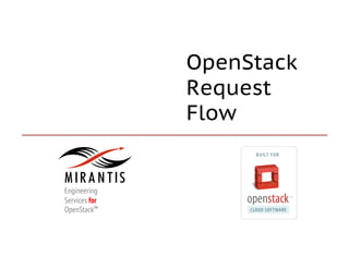 OpenStack
                  Request
                  Flow
                         B U I LT F O R




Engineering
Services for          openstack           TM




OpenStackTM	
          CLOUD SOFTWARE
 