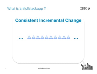 4 © 2014 IBM Corporation
What is a #fullstackapp ? !
Application  
Changes"
Infrastructure 
Changes"
Consistent Incremental Change"
…" …"
 