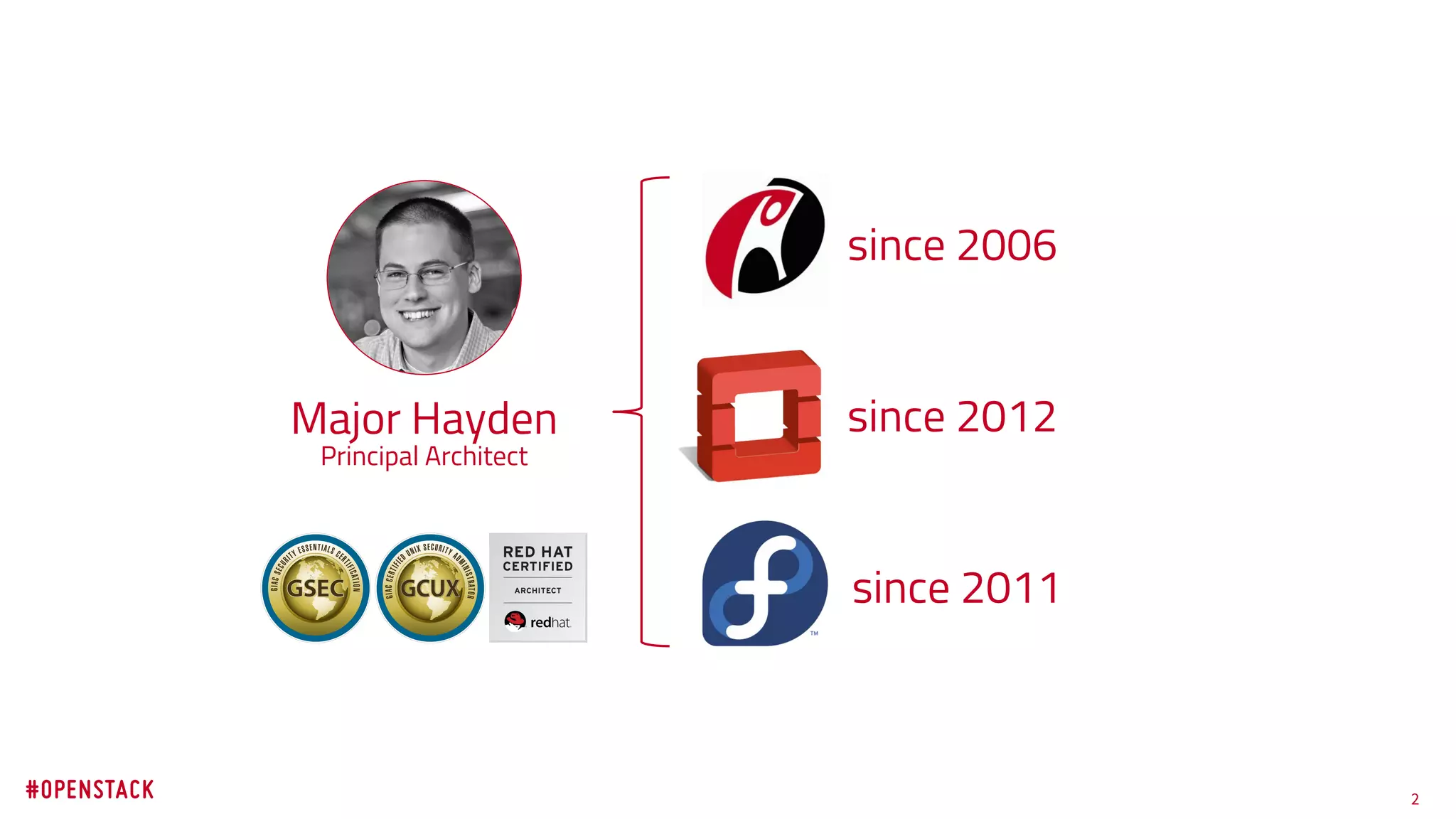 2
Major Hayden
Principal Architect
since 2006
since 2012
since 2011
 