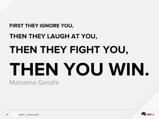FIRST THEY IGNORE YOU,
THEN THEY LAUGH AT YOU,
THEN THEY FIGHT YOU,
THEN YOU WIN.Mahatma Gandhi
29 @nijaba @alexismonville
 
