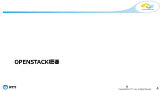 4Copyright©2016 NTT corp. All Rights Reserved.
OPENSTACK概要
4
 