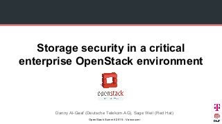 Storage security in a critical
enterprise OpenStack environment
Danny Al-Gaaf (Deutsche Telekom AG), Sage Weil (Red Hat)
OpenStack Summit 2015 - Vancouver
 