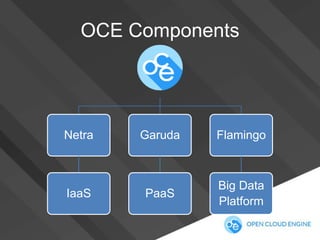 OCE Components

Netra

IaaS

Garuda

Flamingo

PaaS

Big Data
Platform

 