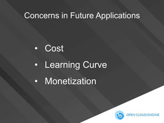 Concerns in Future Applications

• Cost
• Learning Curve
• Monetization

 