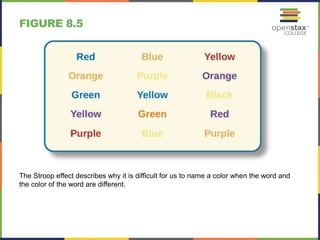 FIGURE 8.5
The Stroop effect describes why it is difficult for us to name a color when the word and
the color of the word are different.
 