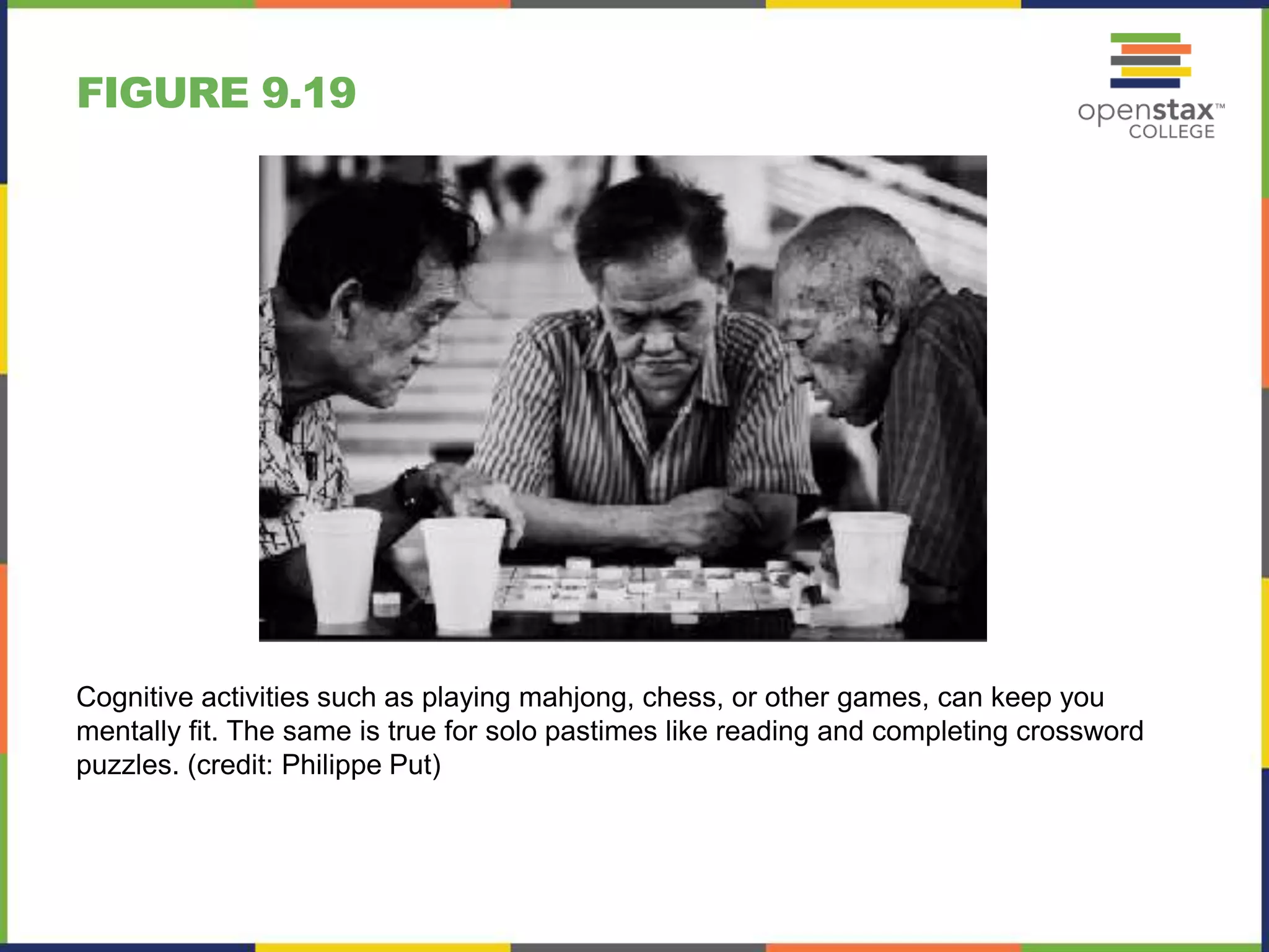 FIGURE 9.19
Cognitive activities such as playing mahjong, chess, or other games, can keep you
mentally fit. The same is true for solo pastimes like reading and completing crossword
puzzles. (credit: Philippe Put)
 