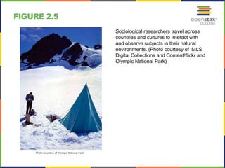 FIGURE 2.5
Sociological researchers travel across
countries and cultures to interact with
and observe subjects in their natural
environments. (Photo courtesy of IMLS
Digital Collections and Content/flickr and
Olympic National Park)
 