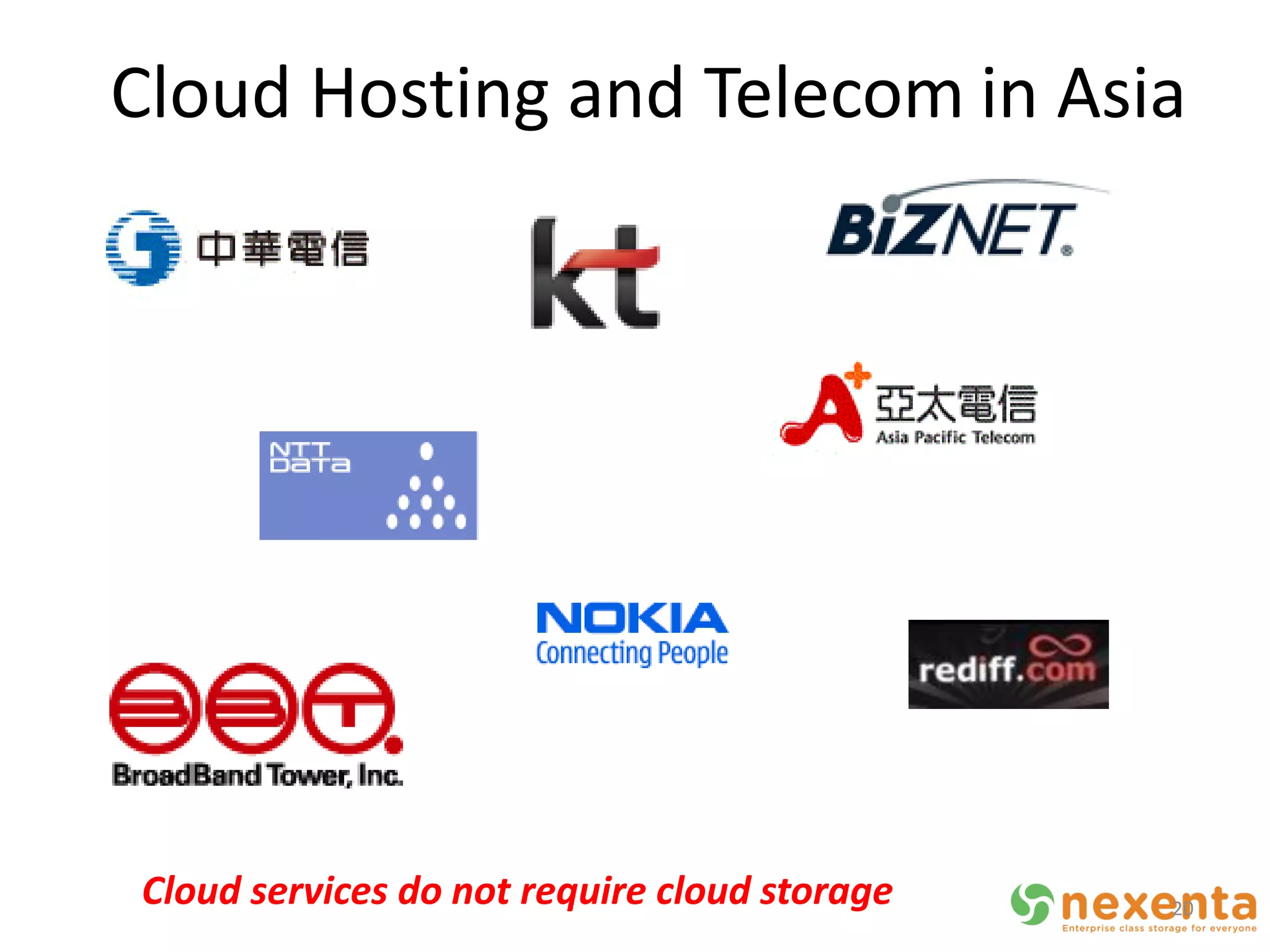 Cloud Hosting and Telecom in Asia




Cloud services do not require cloud storage   20
 