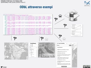@napo
FOSS4GIS-IT 2020 Torino 18-22 febbraio 2020
OpenStreetMap in Italia: passato, presente e futuro (?)
ODbL attraverso esempi
 