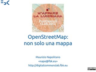 OpenStreetMap:
non solo una mappa
Maurizio Napolitano
<napo@fbk.eu>
http://digitalcommonslab.fbk.eu
 