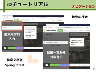 29
iDチュートリアル ナビゲーション
地物の検索
検索文字列
入力
候補一覧から
対象選択
検索文字列
Spring Street
 