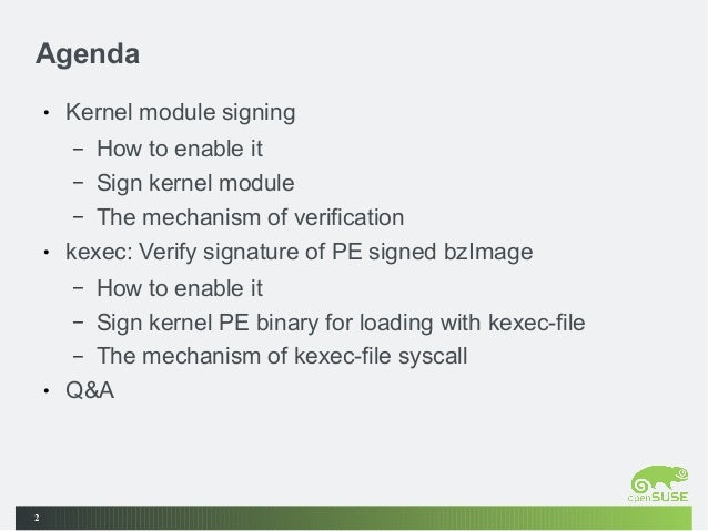 Signature verification of kernel module and kexec Signature verification of kernel module and kexec