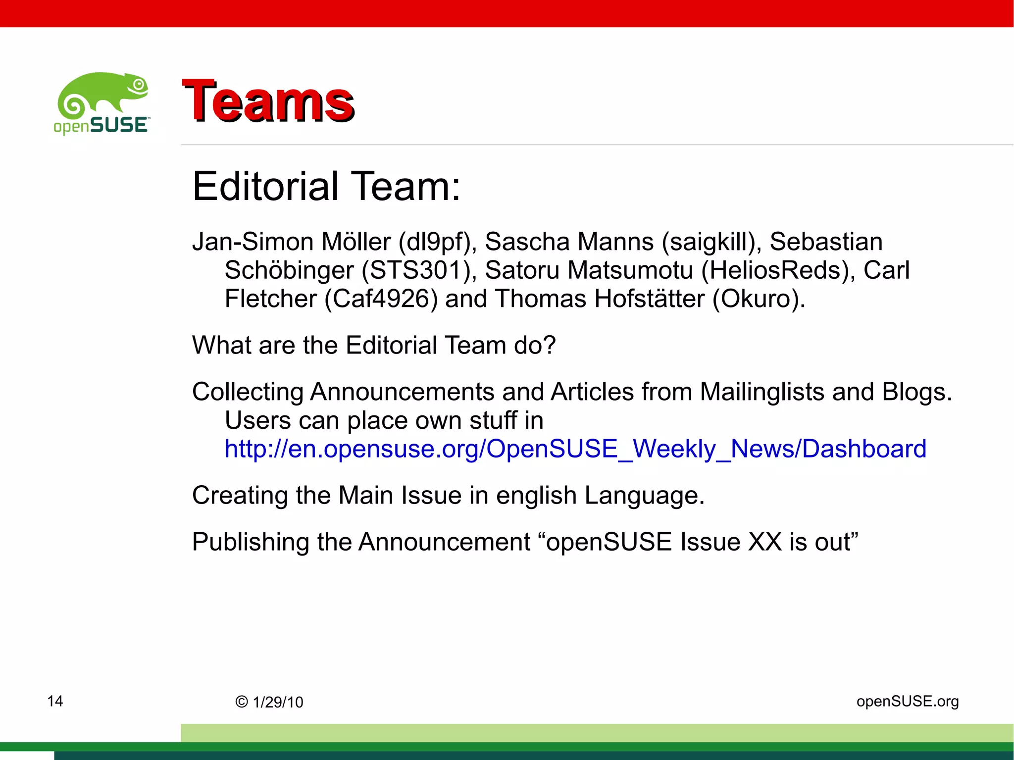 What is planned for the Future? Call for participation: 