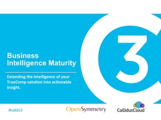 Business
Intelligence Maturity
#caldc3
Extending	
  the	
  intelligence	
  of	
  your	
  
TrueComp	
  solu7on	
  into	
  ac7onable	
  
insight.	
  
 